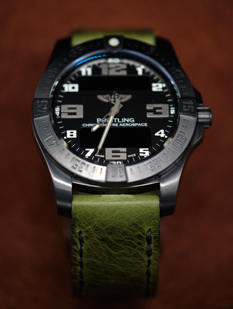 Breitling Aerospace on Antique Green leather with black stitching stitching. © Andrew Smith