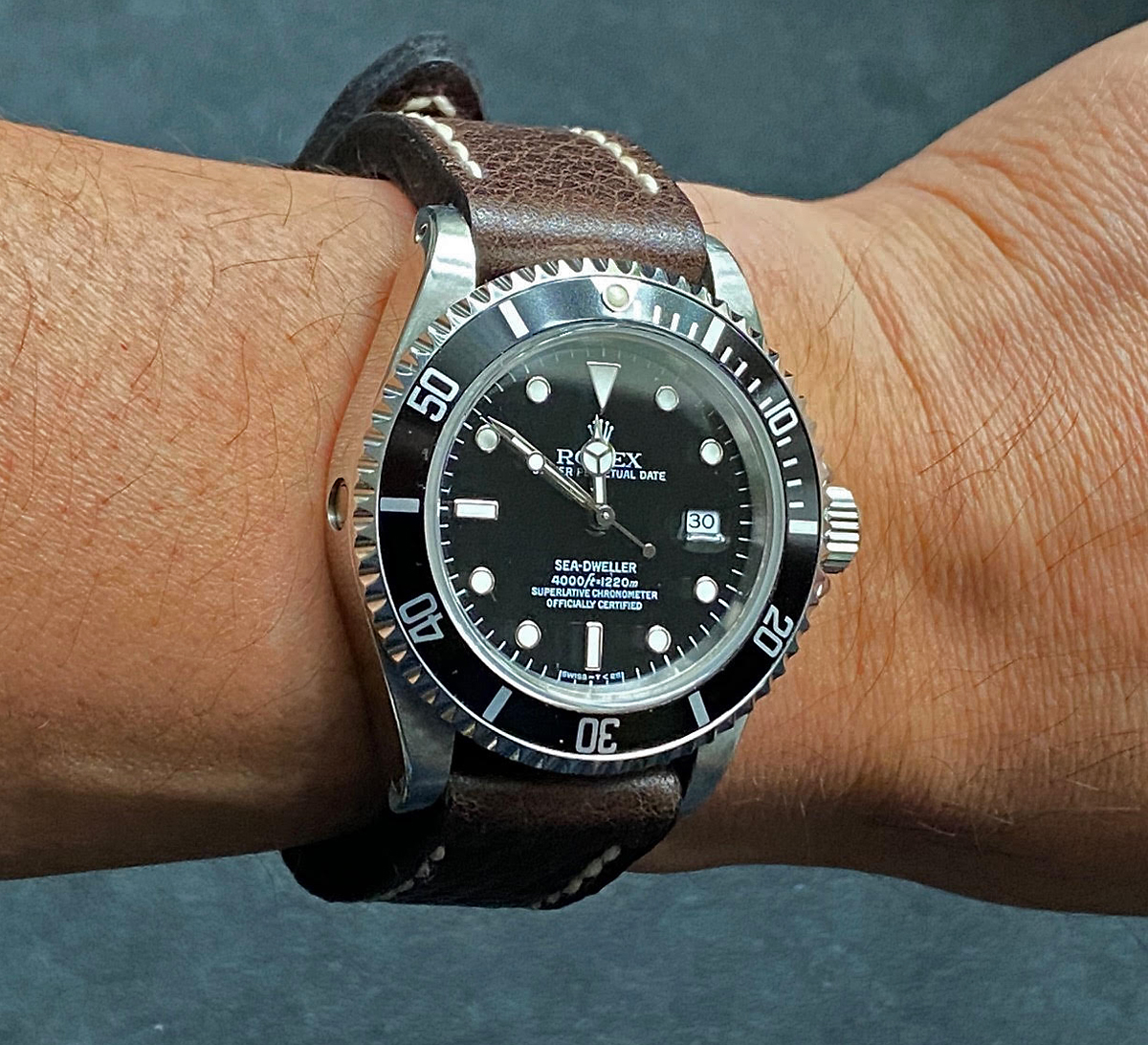 Rolex Sea Dweller on Nordic Ox leather with natural stitching. © Adrien Ong