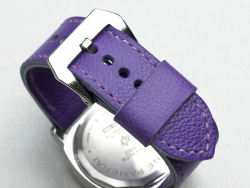Ultraviolet leather stitched with lavender thread
