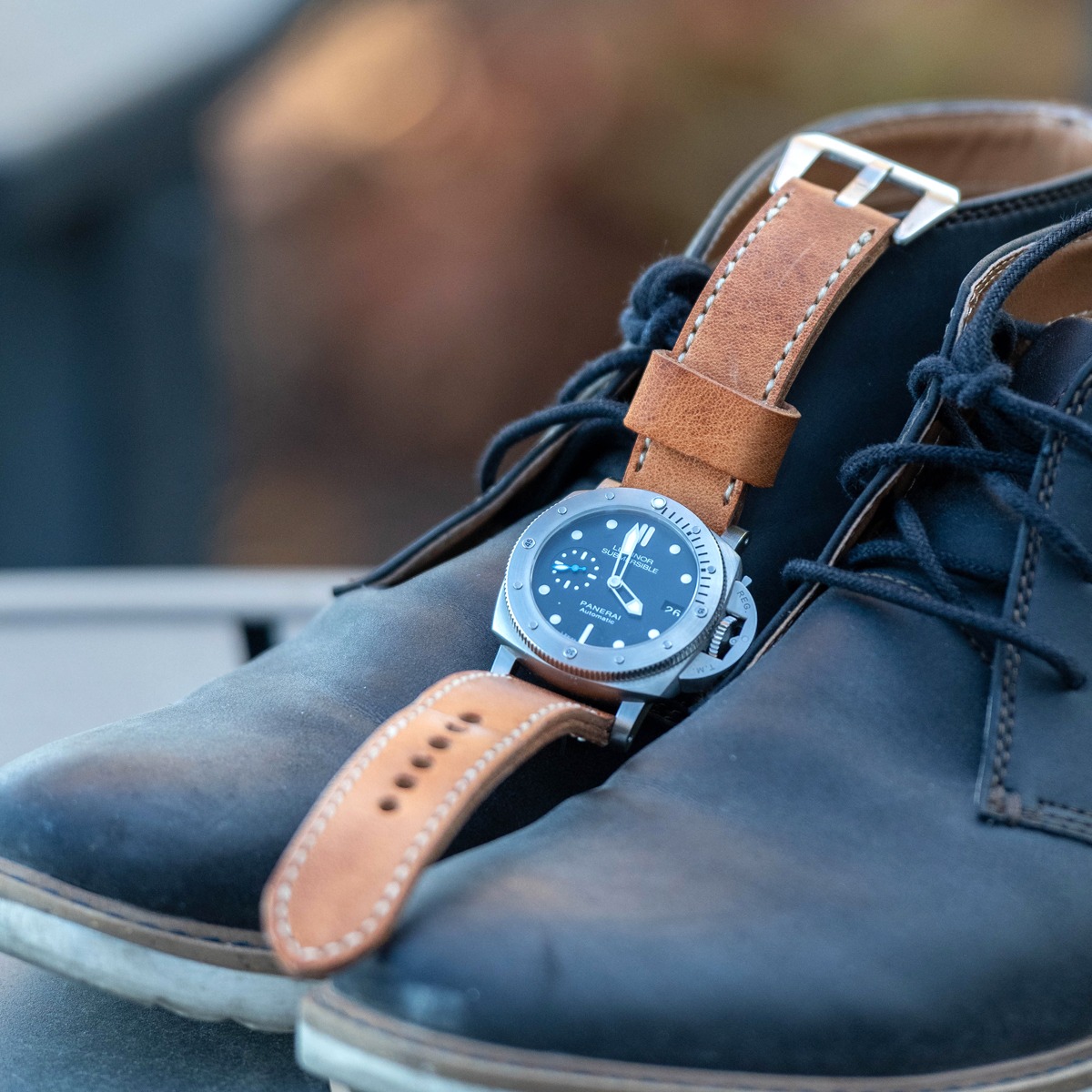 Panerai 682 on Horween Derby leather with natural stitching. © Sidney Chan
