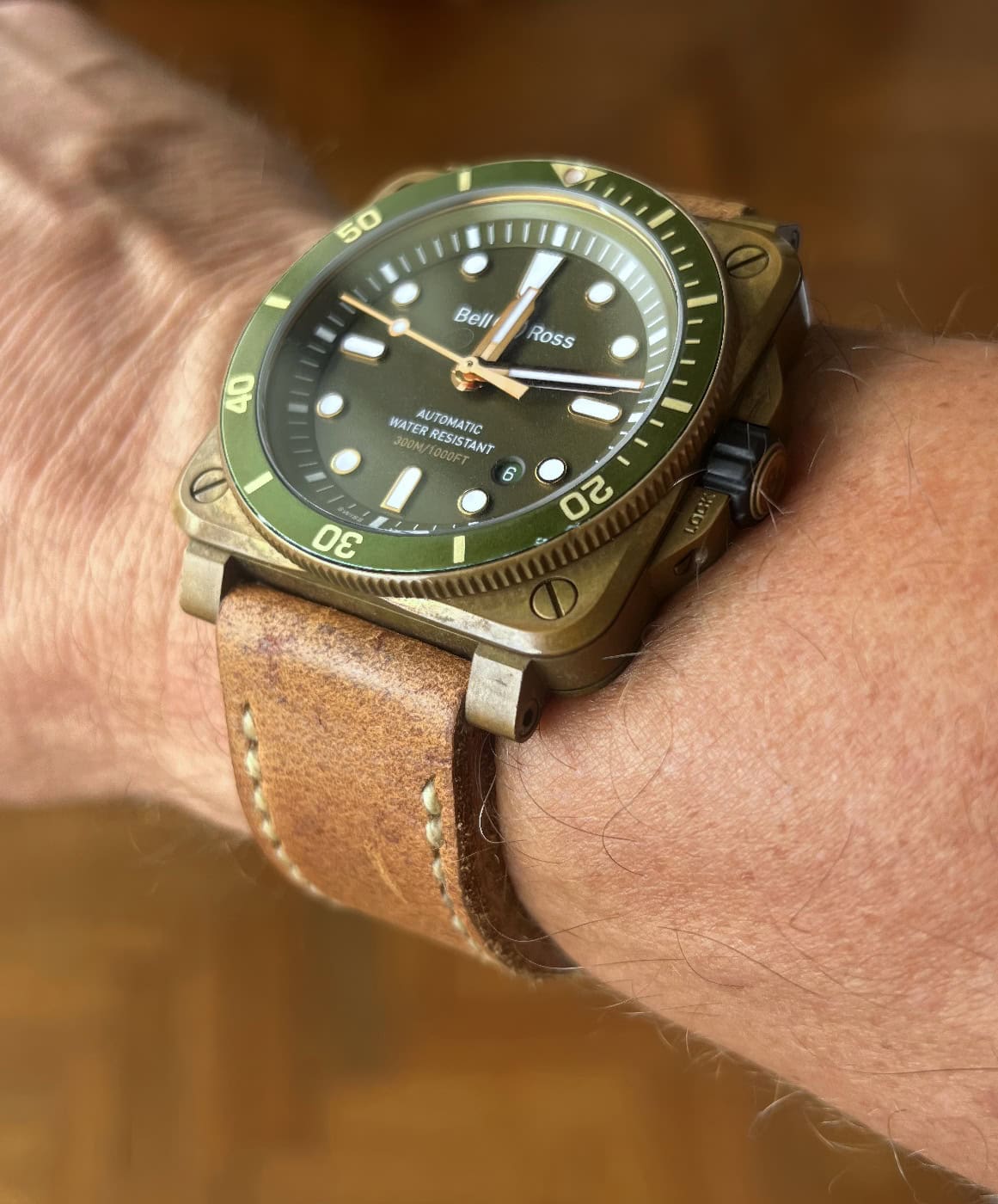 Bell & Ross 03-92 on Desert Kudu leather with natural stitching. © Dean Kearns