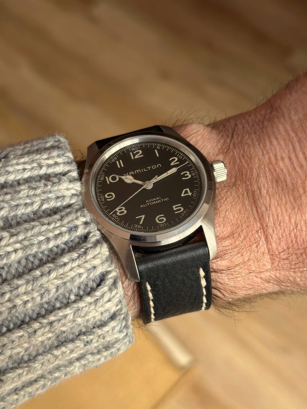 Hamilton Murph on Raven leather with natural stitching. © David Pritchard