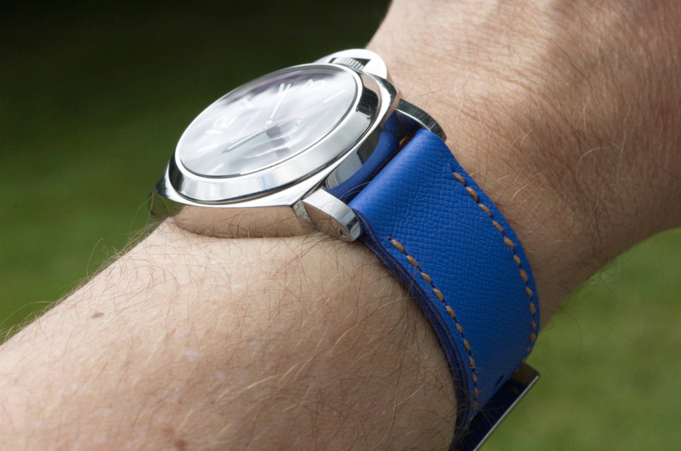 Panerai zero on Parisian Blue leather with butterscotch stitching. © Richard Beard