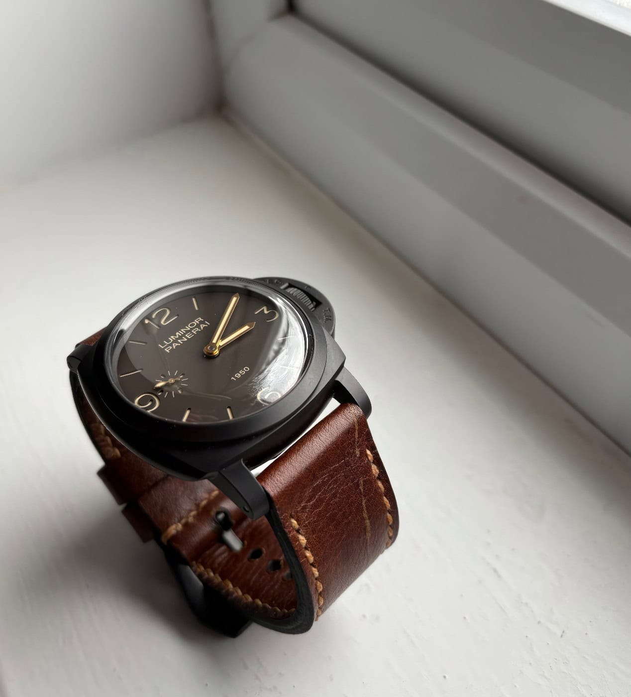 Panerai 375 on Emperor Kudu leather with butterscotch stitching. © Phil Cheah