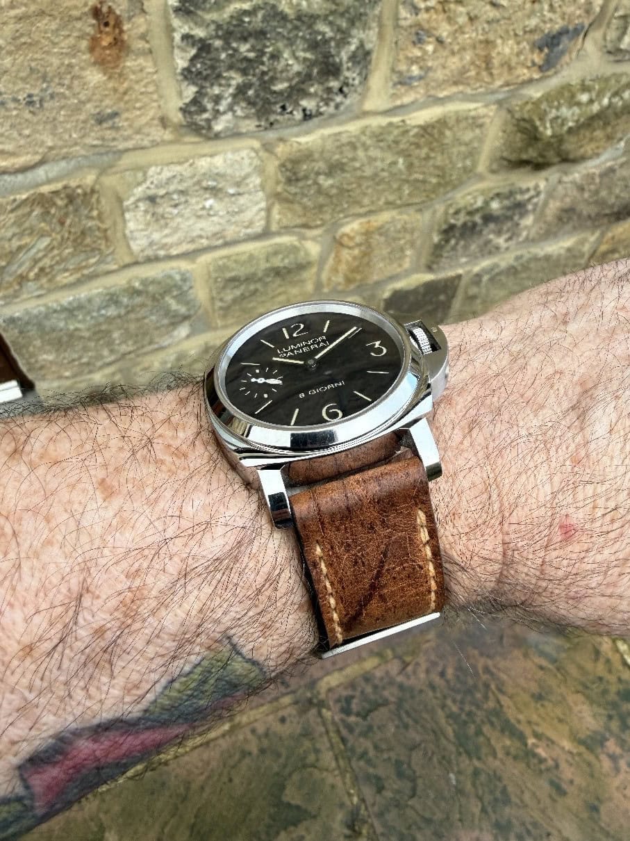 Panerai 915 on King Kudu leather with butterscotch stitching. © Simon Skeggs
