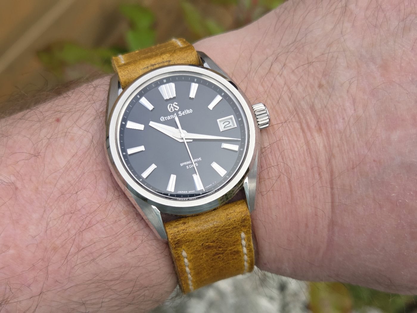 Grand Seiko SLGA021 Lake Suwa on Ginger leather with natural stitching. © Philip Cottier