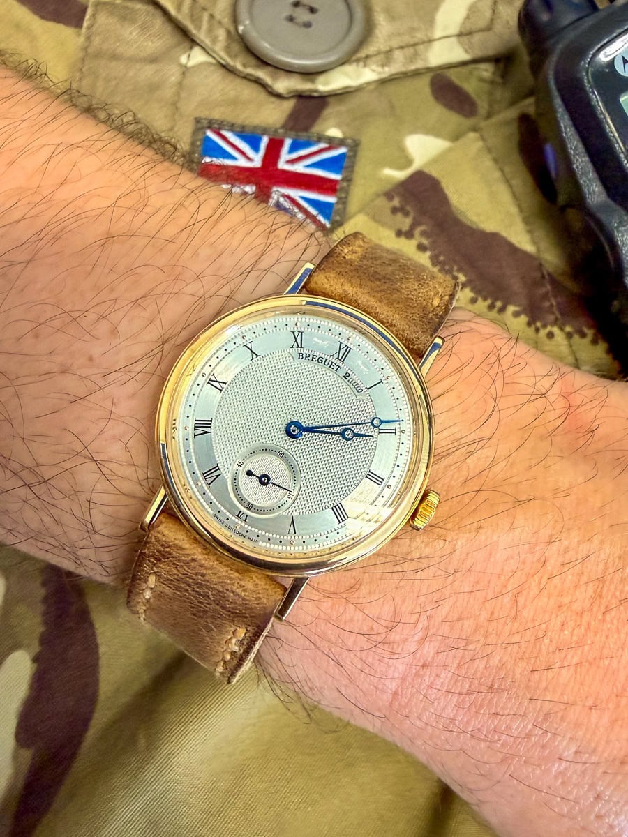 Breguet 5907 on Dark Kudu leather with butterscotch stitching. © Greg Wilkinson