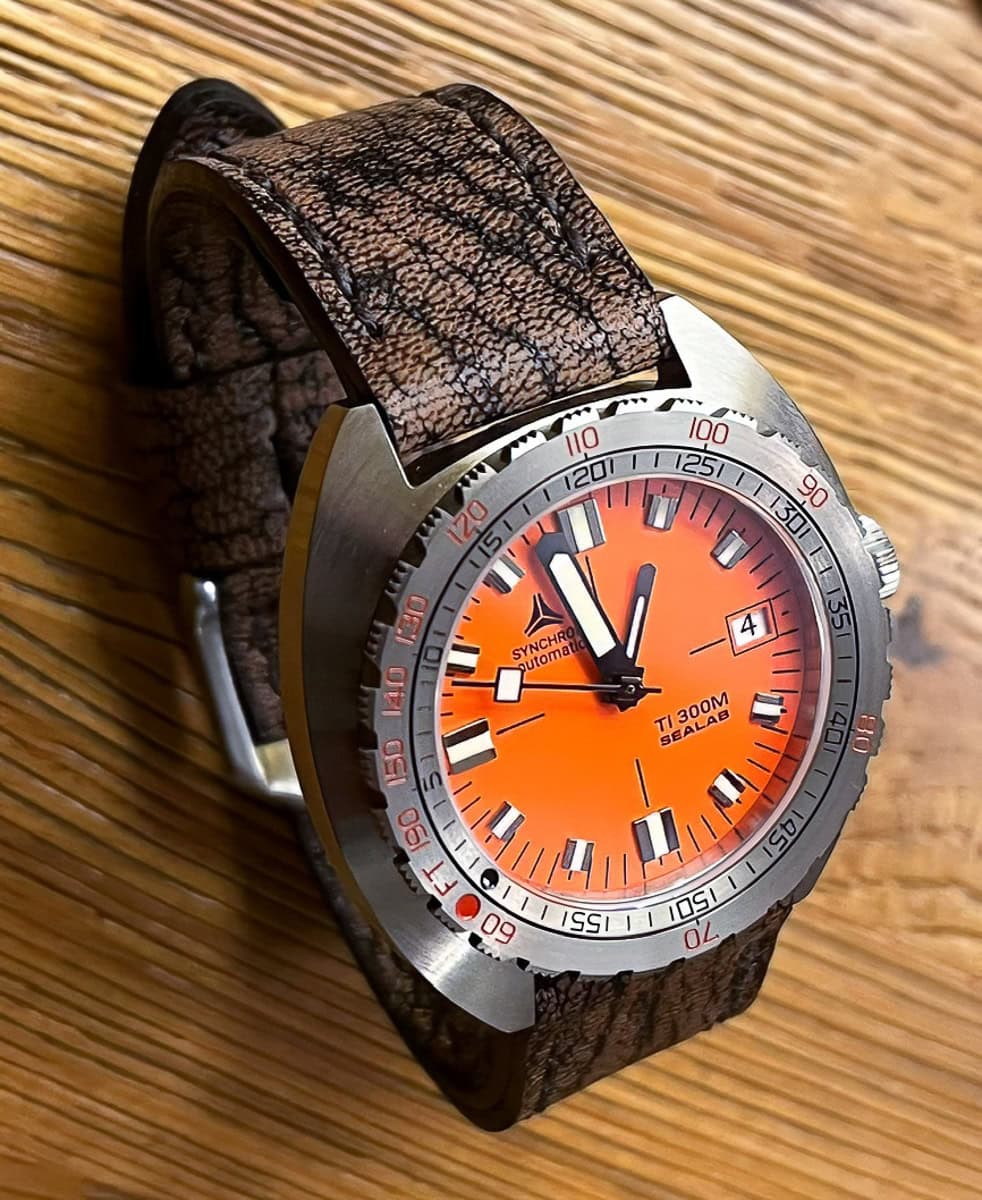 Doxa 300 Sealab on Heidrun leather with dark brown stitching. © Dan Killeen